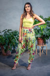 Lime Green Floral Printed Salwar Pants - Harleen Kaur - Front View