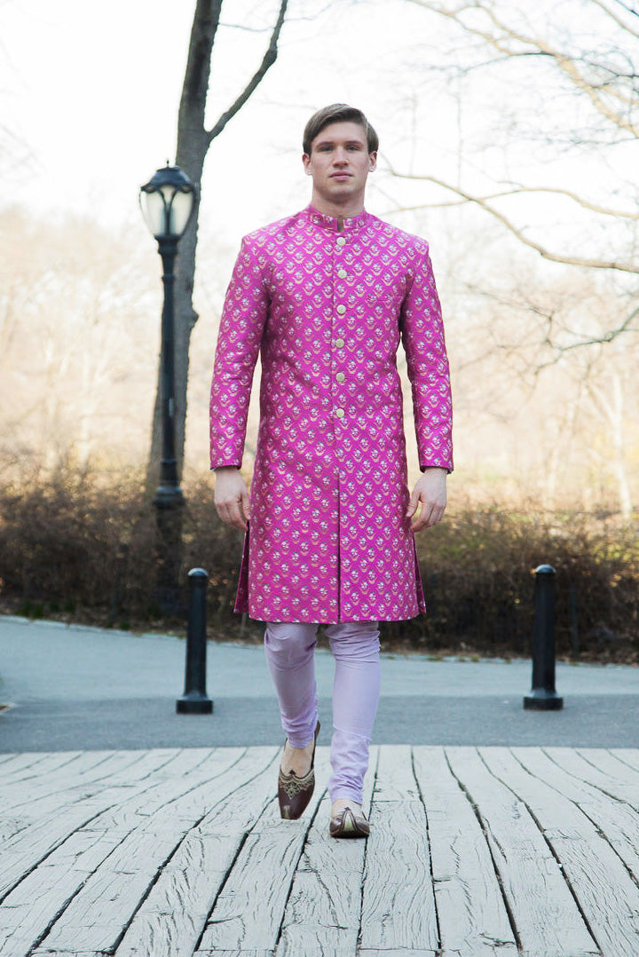 GAGAN Flower Motif Sherwani Jacket - Front View - Harleen Kaur - Indian Menswear