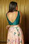 SEERA Raw Silk Sleeveless Lehenga Top in Evergreen - Back View - Harleen Kaur - Indowestern Womenswear