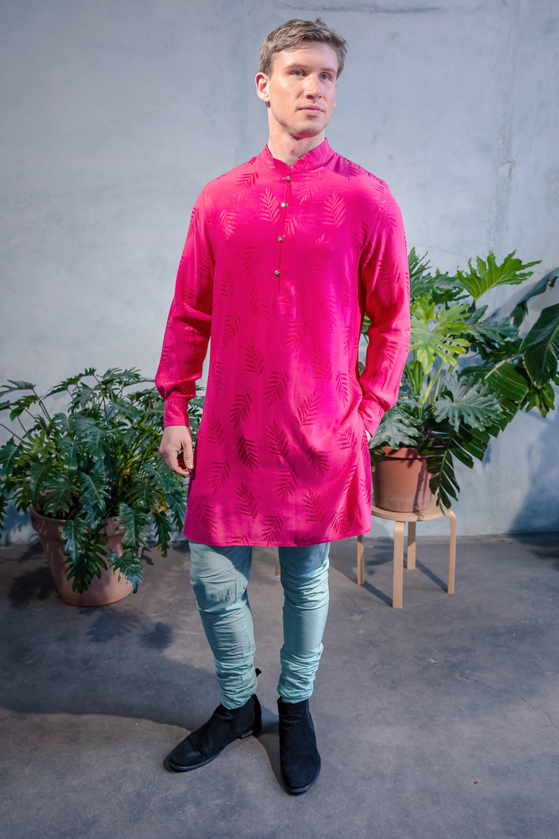 SUMEET Cupro Soft Kurta Shirt in Pink - Front View - Harleen Kaur - Indowestern Menswear