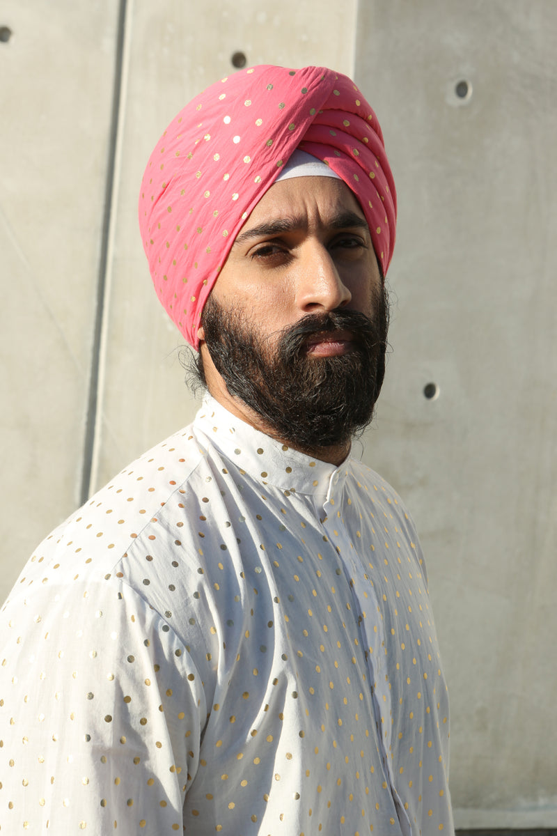 MAHARAJA Cotton Turban with Gold Polkadots | HARLEEN KAUR