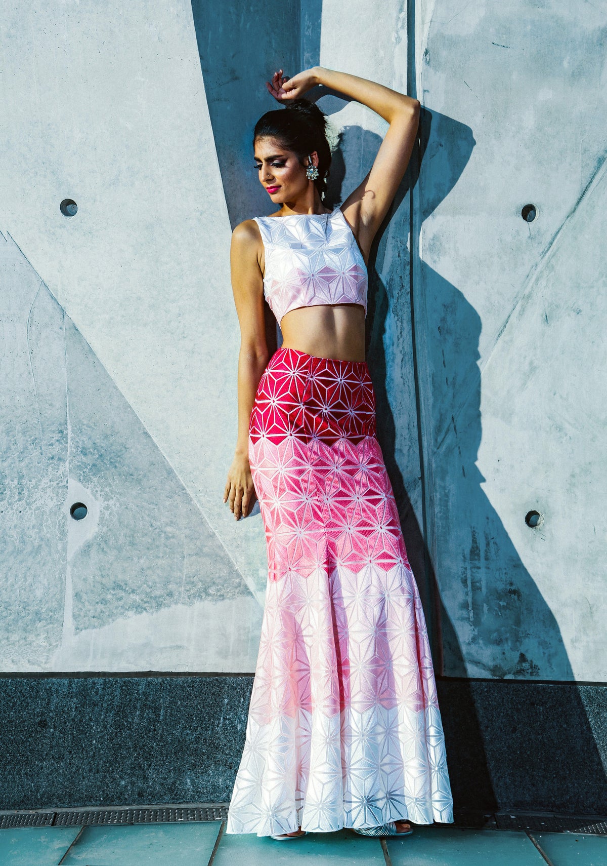 SHANAYA pink ombre geometric embroidered fit skirt | HARLEEN KAUR