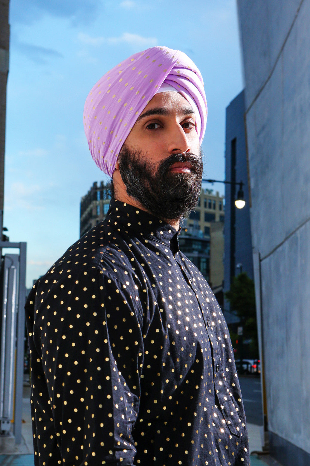 MAHARAJA Purple Cotton Pagh with Gold Polkadots | HARLEEN KAUR