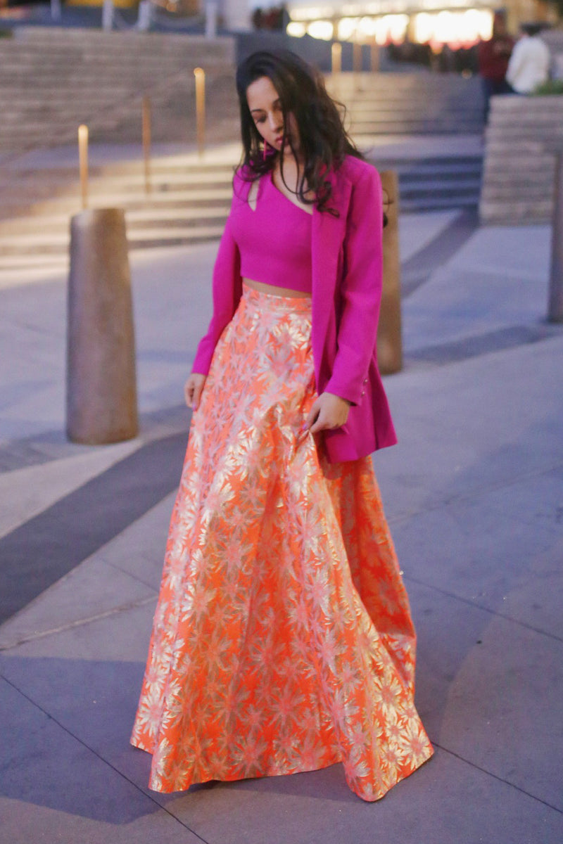 ANEELA Neon Jacquard Lehenga Skirt