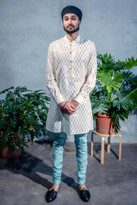 SUMEET Foiled Cotton Kurta Shirt - Front View - Harleen Kaur - South Asian Menswear