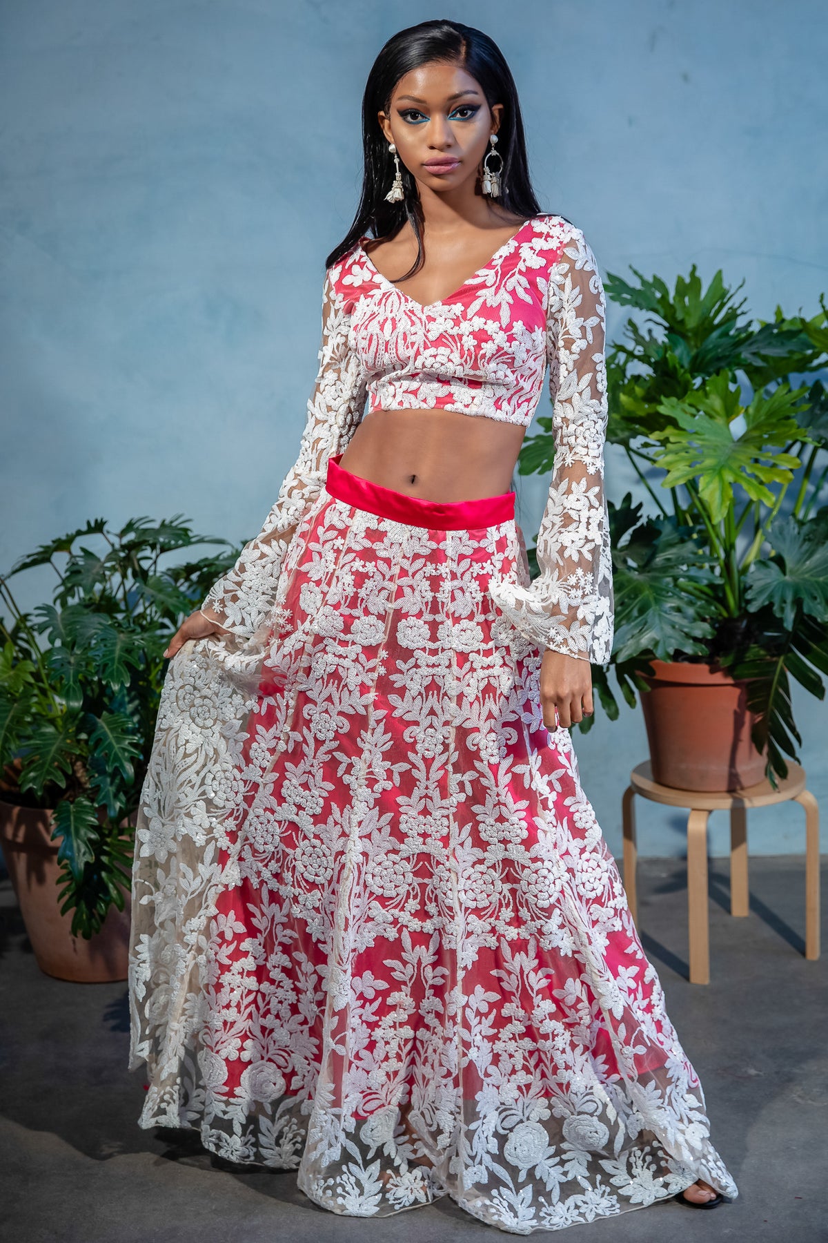 ROSE White Sequin Lengha Top - Front View - Harleen Kaur Womenswear - Sample Sale