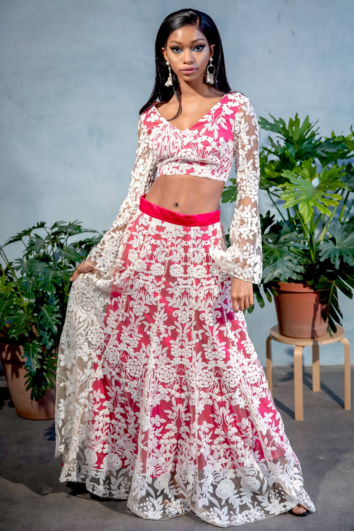 DIVYA White Sequin Lengha Skirt - Front View - Harleen Kaur Womenswear - Sample Sale