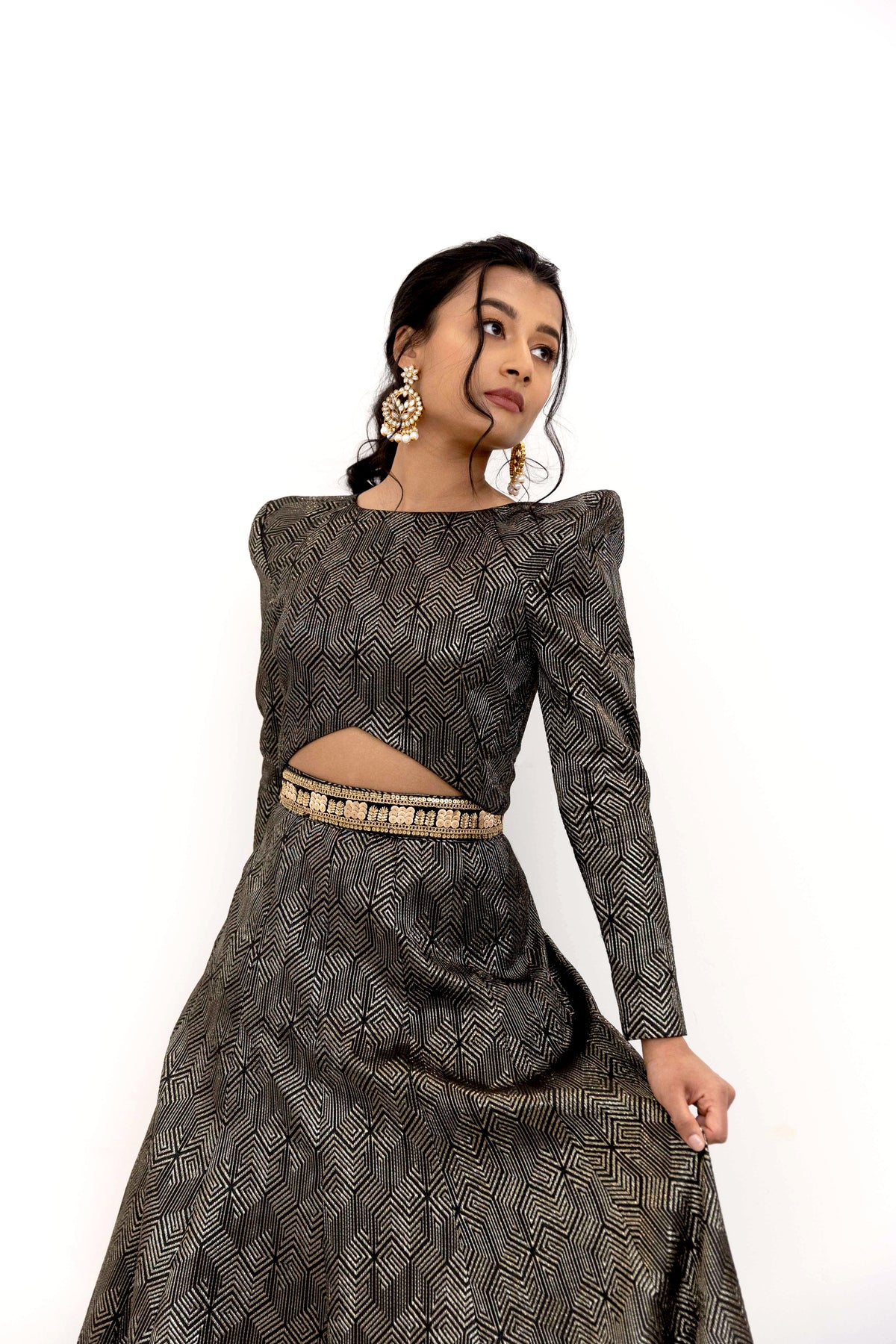 NINA Black and Gold Lehenga Top (Ready-to-Ship)