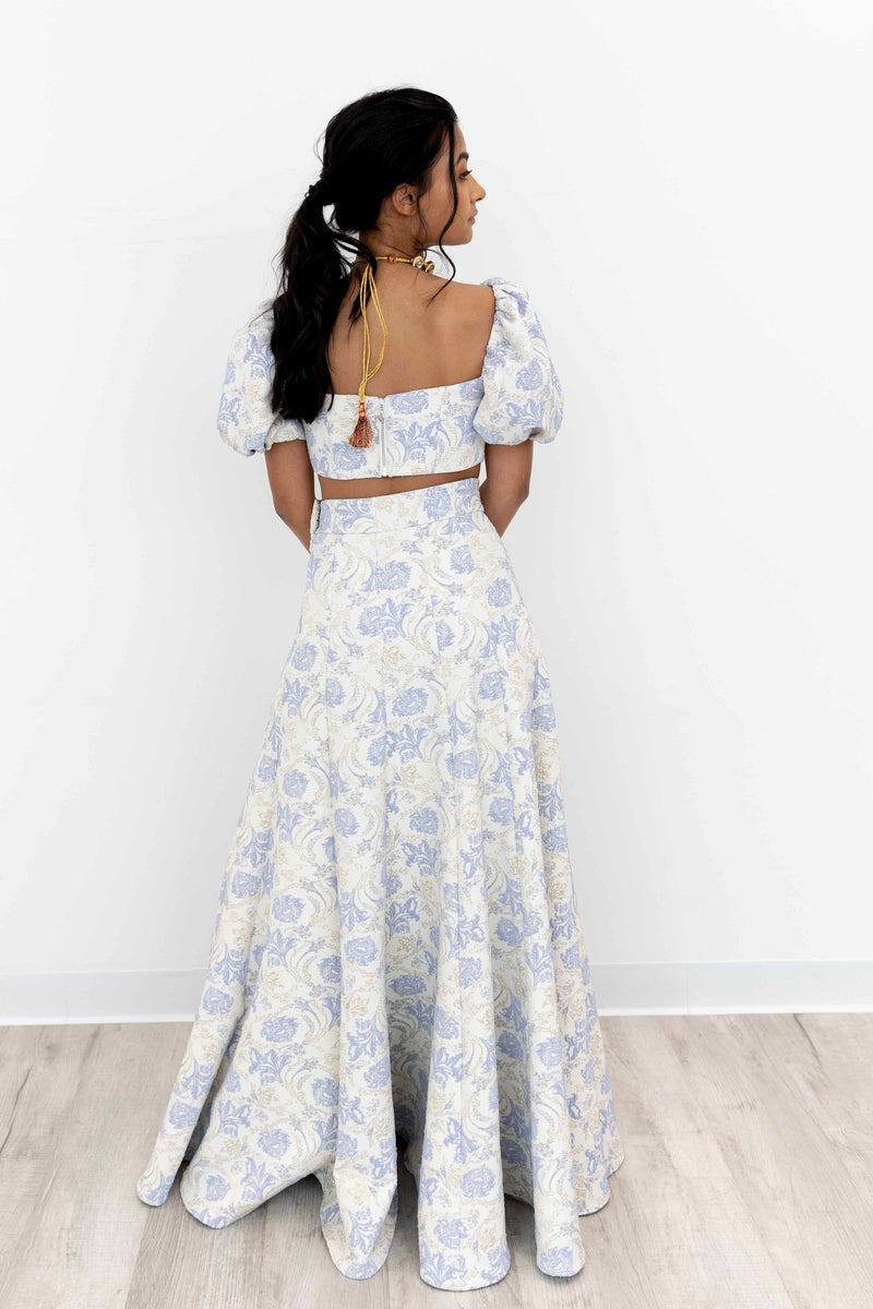 DIYA Periwinkle Jacquard Skirt - Back View - Harleen Kaur - Luxury Indian Womenswear