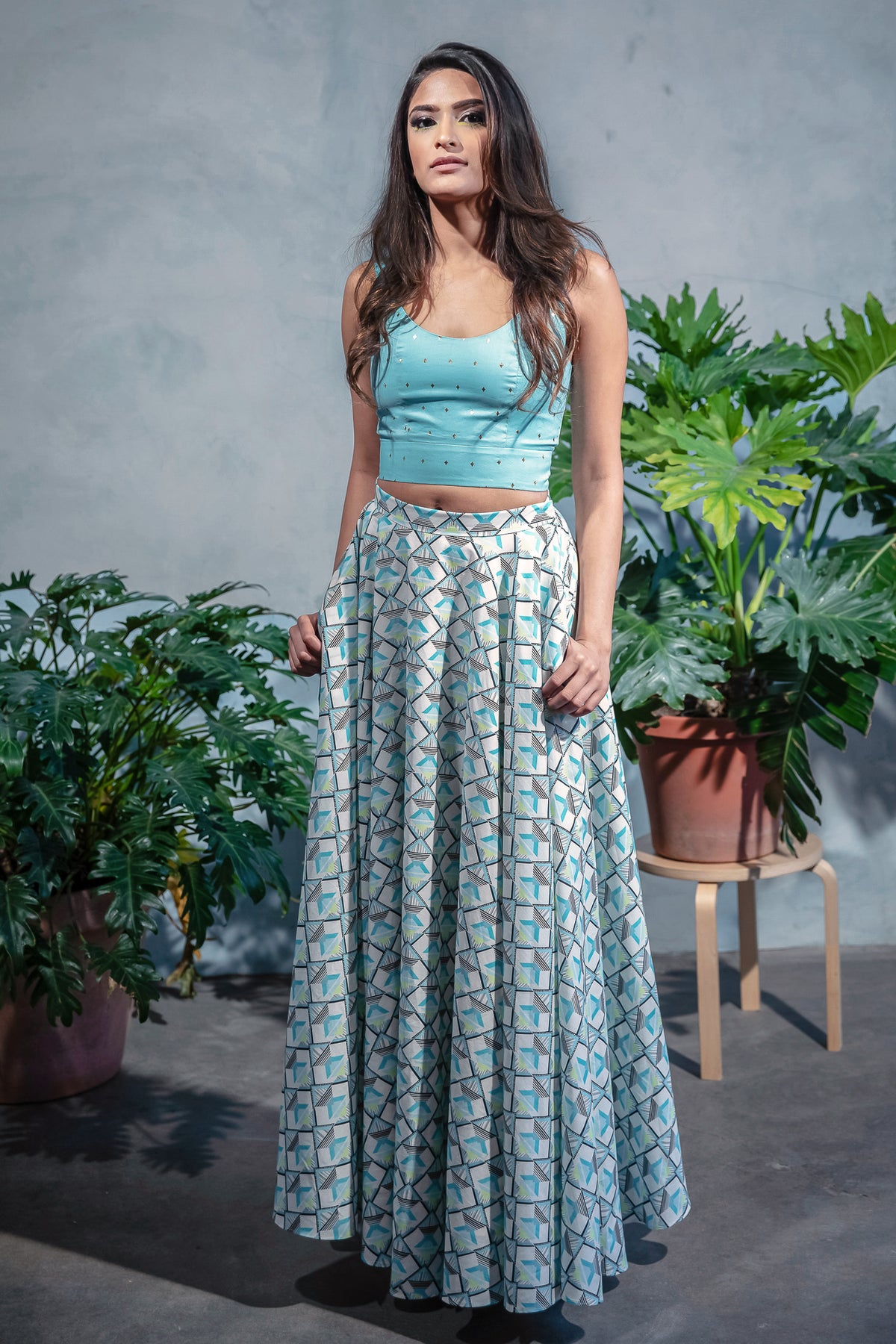 ANISHA Geometric Cotton Lehenga Skirt - Front View - Harleen Kaur - Indian Womenswear