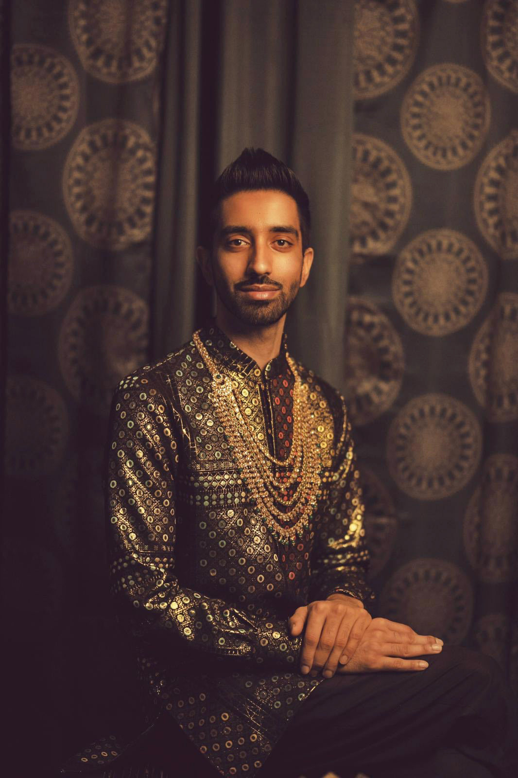 Pranna in the SUMEET Geo Jacquard Metallic Kurta - Harleen Kaur - Indian Menswear