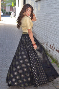 Harleen Kaur Alisha Cotton Polkadot Lehenga Skirt in Black