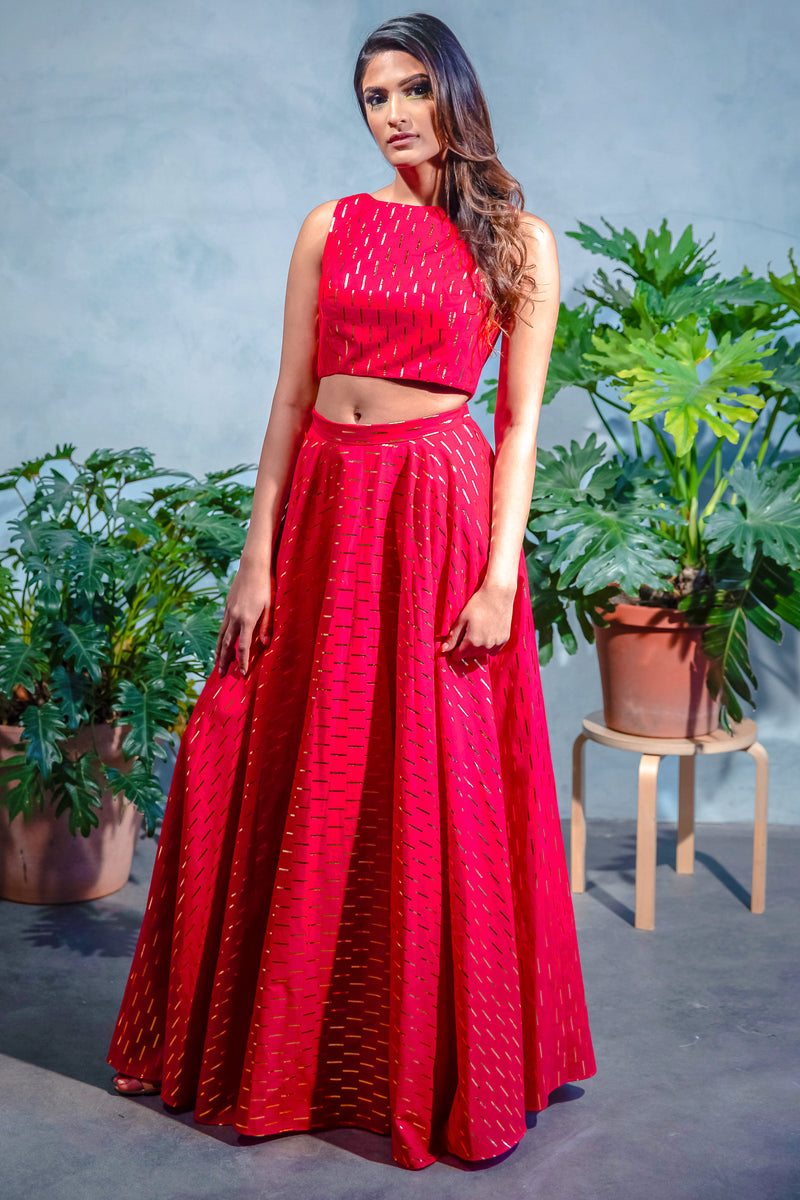 MIDA Foiled Cotton Lengha Top - Front View - Harleen Kaur - Indian Womenswear