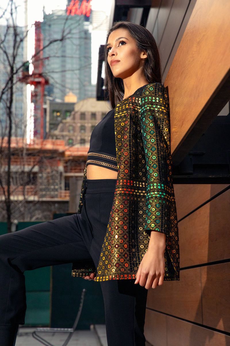 FARIA Geometric Jacquard Blazer - Side View - Harleen Kaur - Womenswear