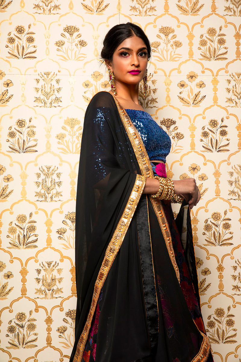 REMI Black and Mustard Dupatta