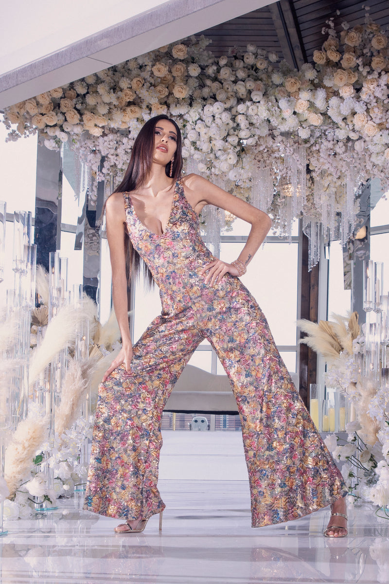 DEANNA Floral Sequin Jumpsuit