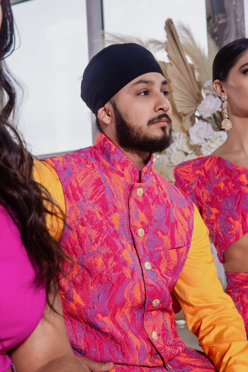 UDAY Orange and Pink Indian Vest (Ready-to-Ship)