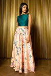AMIRA Floral Blossom Lehenga Skirt in Peach Floral - Front View - Harleen Kaur - Indian Womenswear