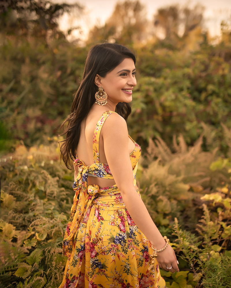 CAMILE Floral Tie Back Crop Top