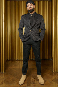 AMANDEEP Black Jacquard Blazer Jacket - Front View - Harleen Kaur - Luxury South Asian Menswear