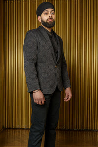 AMANDEEP Black Jacquard Blazer Jacket - Side View - Harleen Kaur Indian Menswear