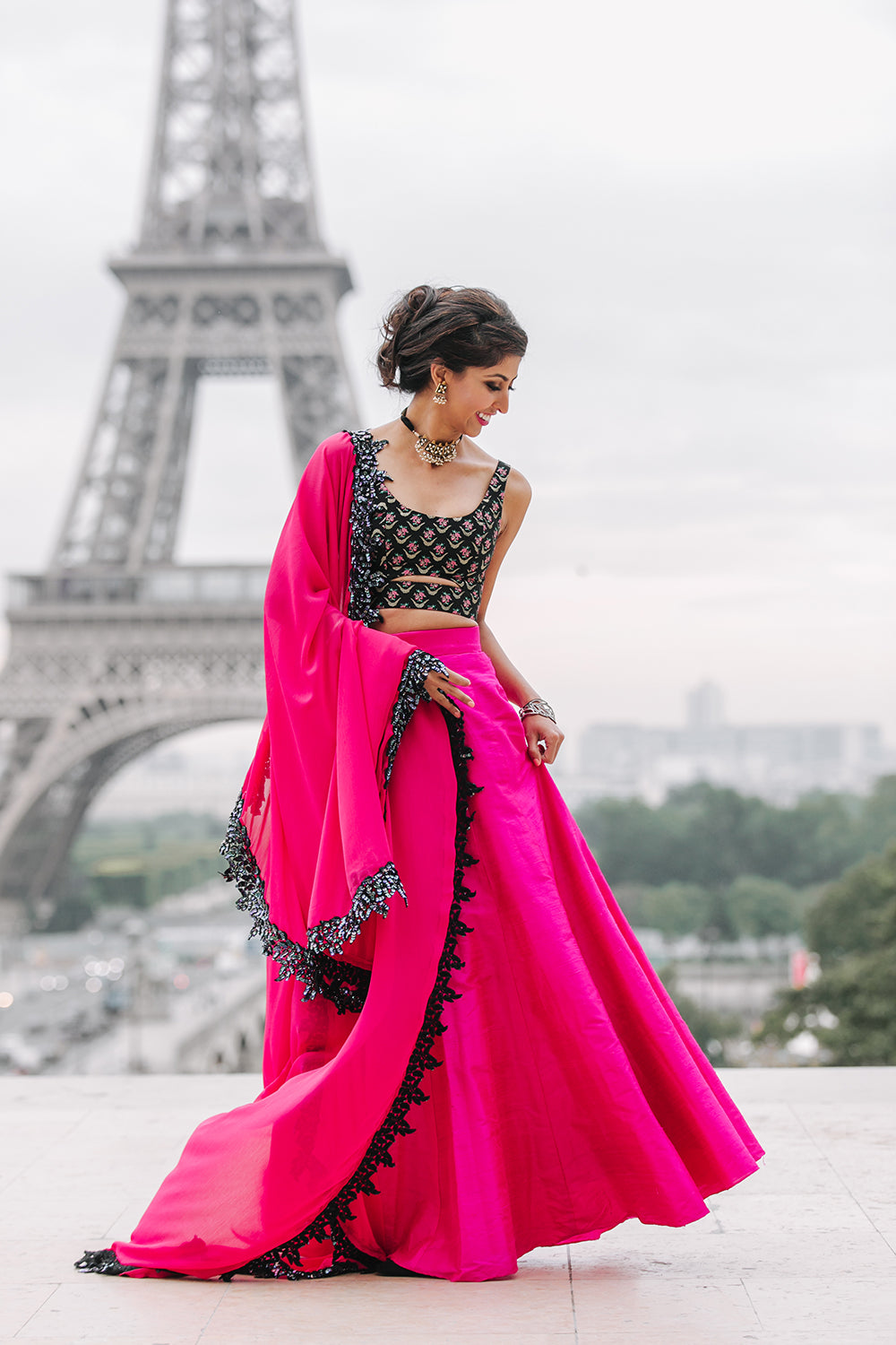 BAAR Dupatta Fuchsia - Front View - Harleen Kaur - Modern Indian Womenswear