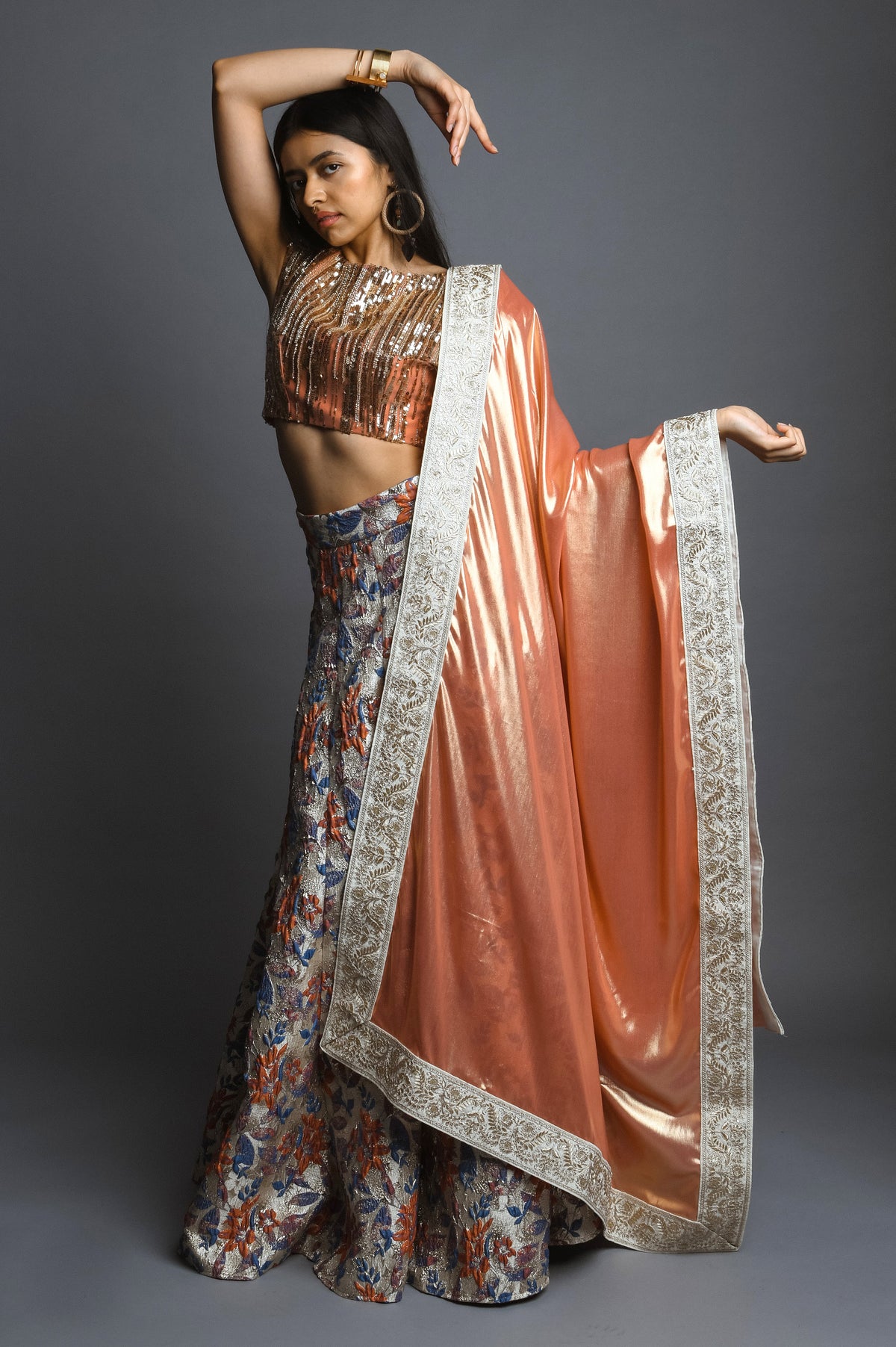 BEA Orange and Gold Lehenga Top