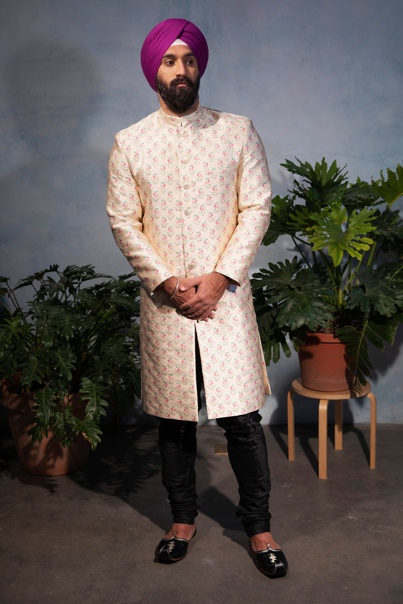 GAGAN Flower Motif Sherwani Jacket - Front View - Harleen Kaur - Indowestern Menswear