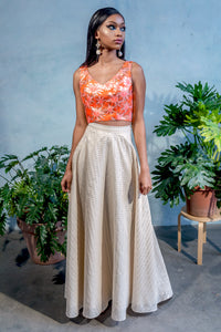 SONIA Neon Orange Jacquard Crop Top - Front View - Harleen Kaur - South Asian Womenswear