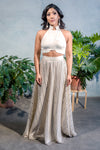 GILLY Striped Beaded Sequin Skirt in Cream - Front View - Harleen Kaur