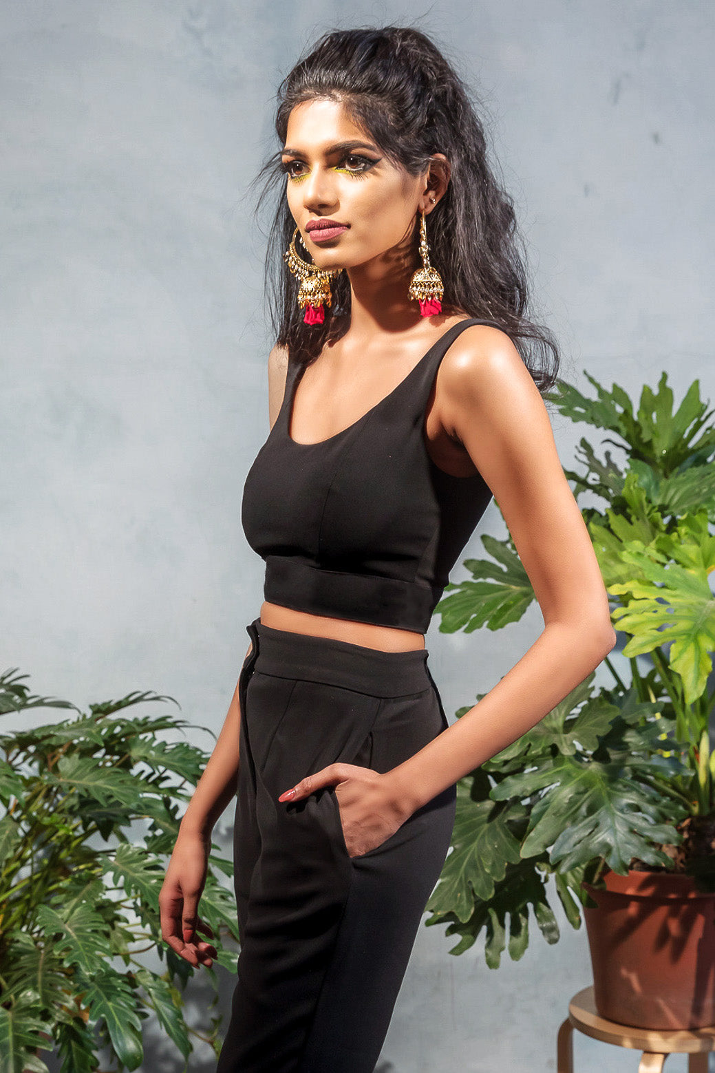 SYRAH Stretch Scoop Neck Crop Top - Side View - Harleen Kaur - Indowestern Womenswear