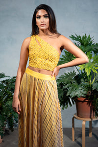 ZARI Jacquard Crop Top with Gold Diamond Specs - Front View - Harleen Kaur