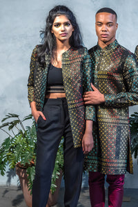 FARIA Geo Jacquard Blazer - Front View - Harleen Kaur - Indowestern Womenswear
