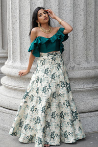 AVNI Green and Mint Floral Jacquard Skirt
