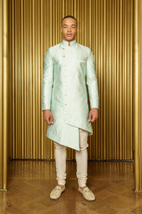 BIREN Asymmetrical Jacquard Sherwani - Front View - Harleen Kaur - Indian Menswear
