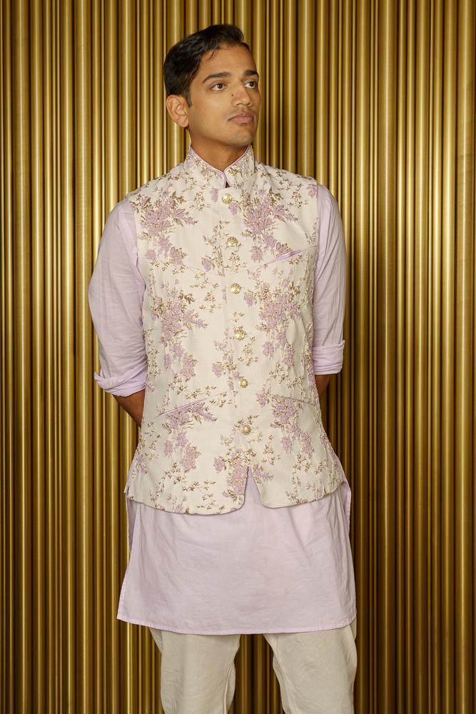 NIK Floral Vines Metallic Bandi Vest - Front View - Harleen Kaur - Modern Indian Menswear