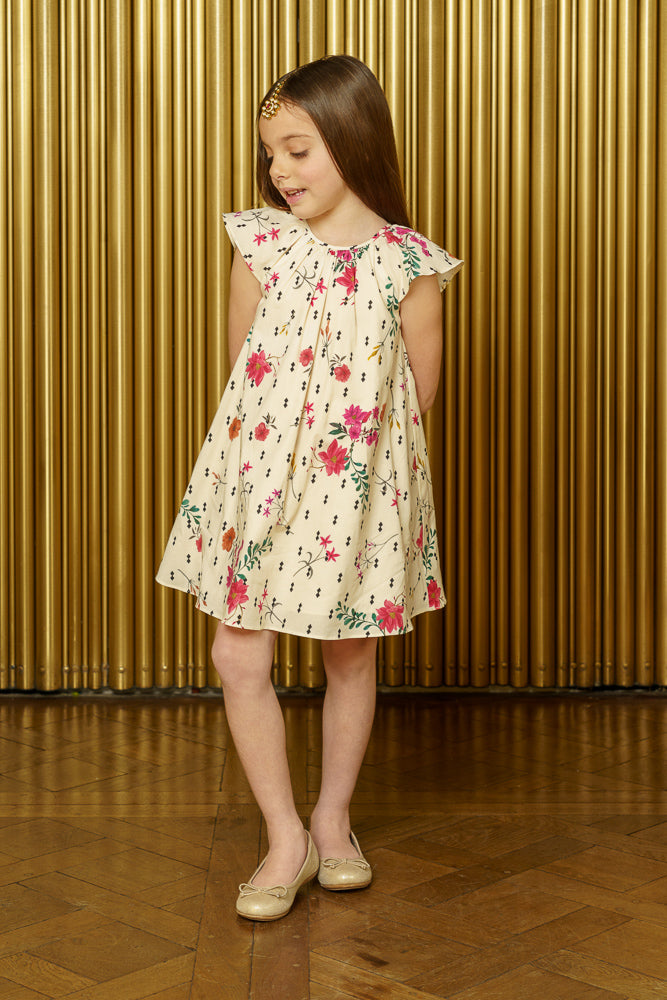 NIRVAIR Diamond Floral Kids Dress - Front View - Harleen Kaur - Indian Kidswear
