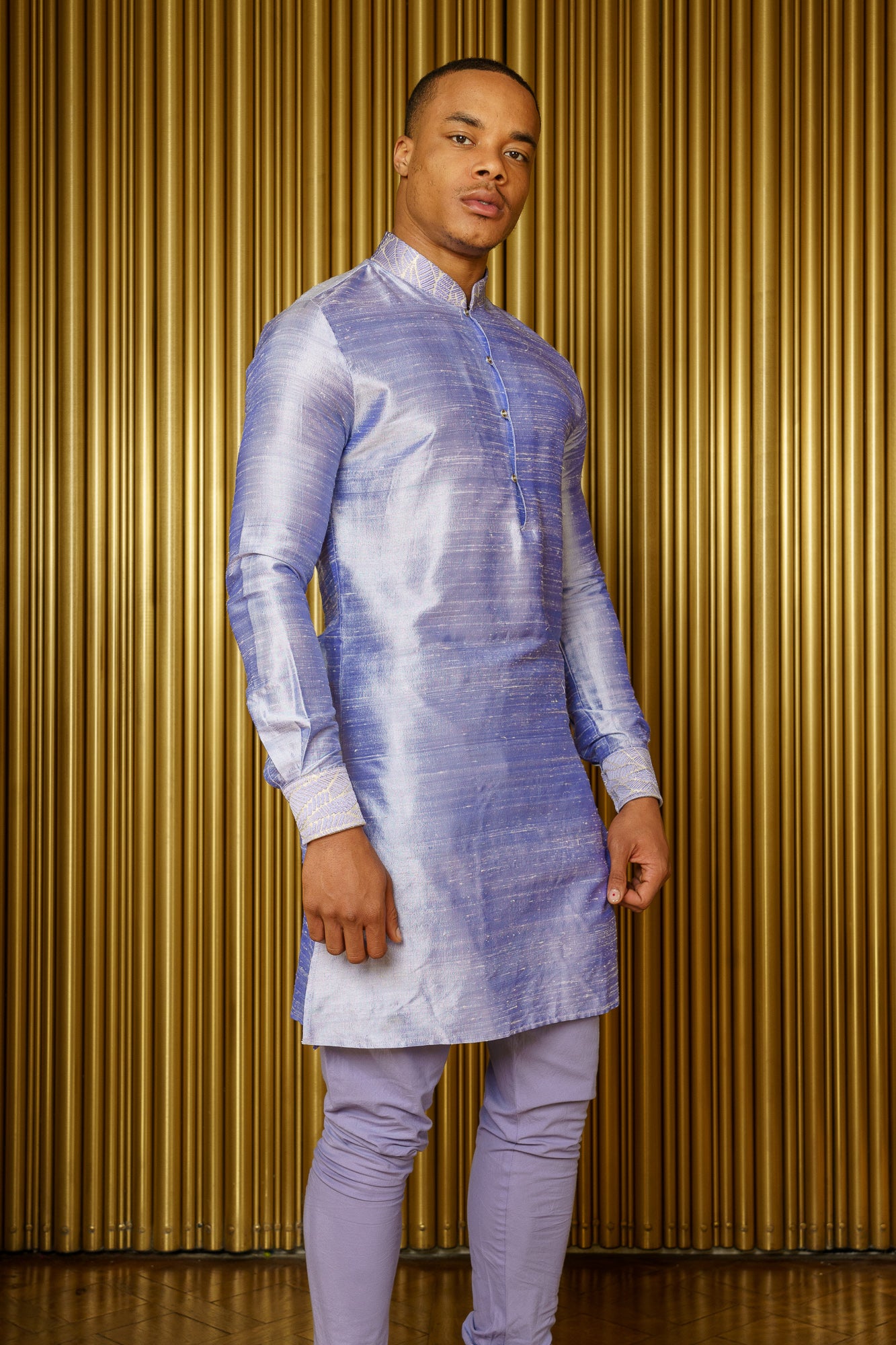 SUMAN Silk Kurta in Periwinkle - Front View - Harleen Kaur - Indian Menswear