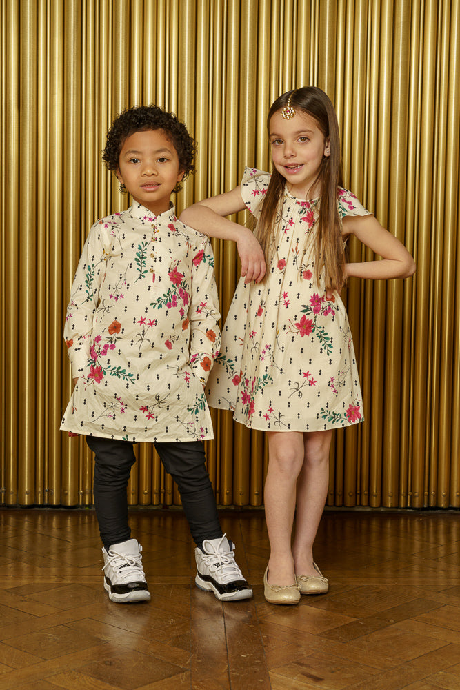NIRVAIR Diamond Floral Kids Dress - Front View - Modern Indian Kidswear