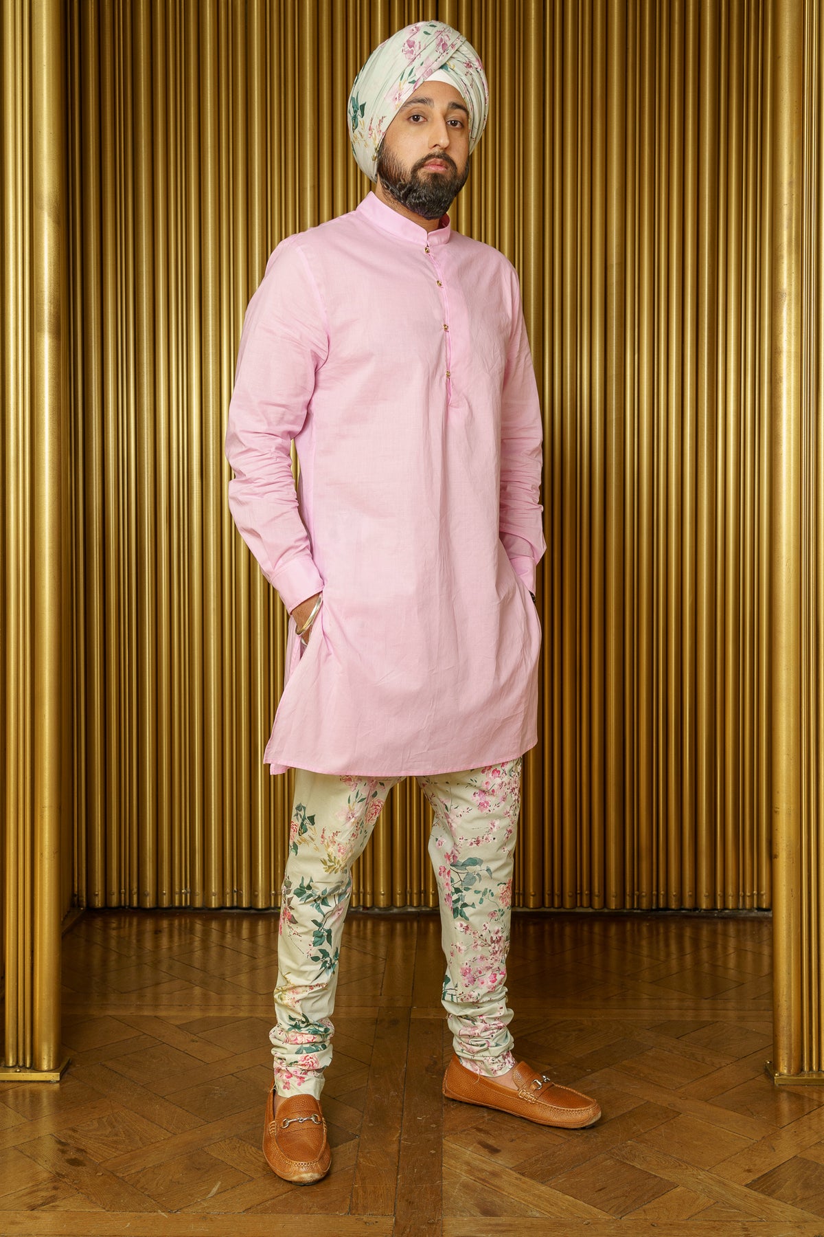SAMIR Modern Kurta Shirt with Mandarin Collar - Front View - Harleen Kaur - Ethically Made Menswear