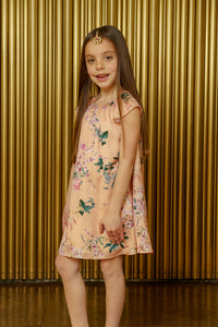 NIRVAIR Floral Blossom Short Sleeve Kids Dress - Side View - Harleen Kaur - Indowestern Kidswear
