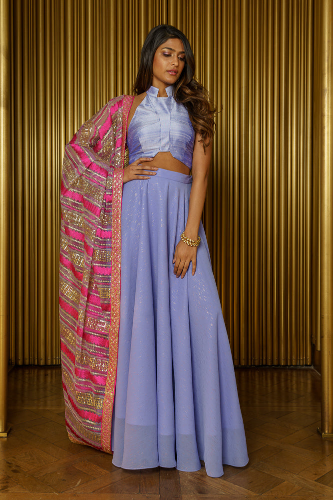  Striped Sequin Dupatta - Front View - Harleen Kaur - South Asian Womenswear