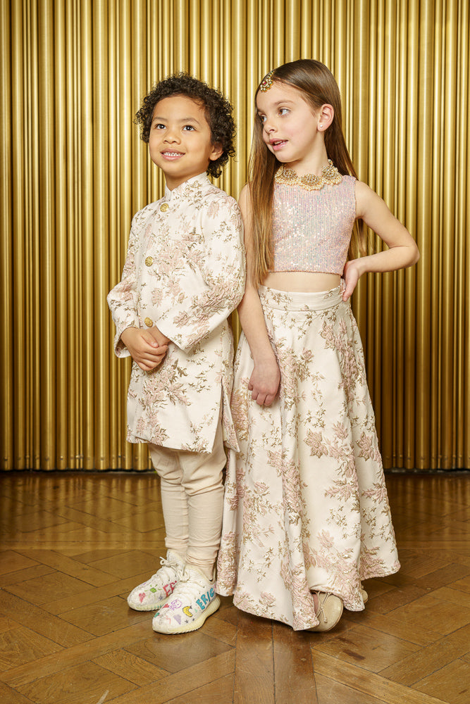 VIENNA Floral Jacquard Kids Lehenga Skirt - Front View - Harleen Kaur - South Asian Childrenswear