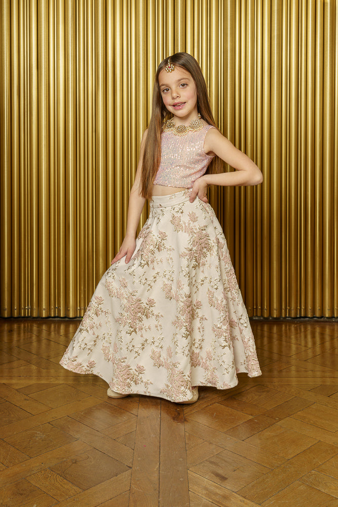 VIENNA Floral Jacquard Kids Skirt - Front View - Harleen Kaur - Indian Kidswear