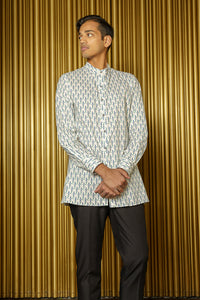PAVAN Geometric Print Kurta Long Sleeve Button Down Shirt - Front View - Harleen Kaur - South Asian Menswear