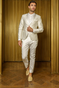 KASH White Egyptian Cotton Sateen Pants - Front View - Harleen Kaur Indian Menswear