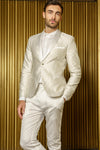 AMANDEEP White Wavy Jacquard Tuxedo Jacket - Front View - Harleen Kaur -  Indian Menswear