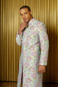 LANE Floral Mint Jacquard Sherwani - Side View - Harleen Kaur - Modern Indian Menswear