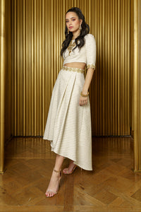 KINA Tweed Pleated Hi-Lo Skirt - Side View - Harleen Kaur - Modern Indian Womenswear