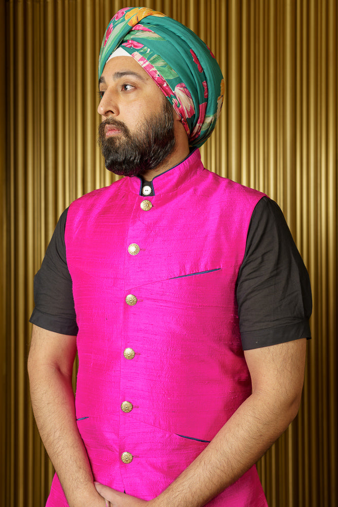 YURI Floral Cotton Turban in Green - Side View - Harleen Kaur - South Asian Menswear